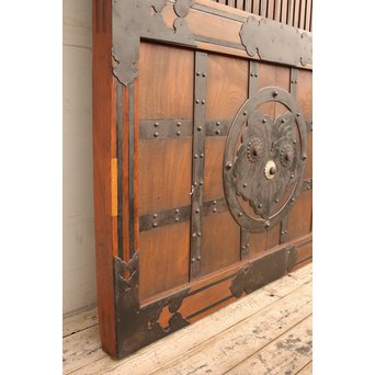 鉄尽総欅格子蔵戸　W439Y 