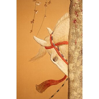 明治刺繍工芸 衝立屏風　S2678 