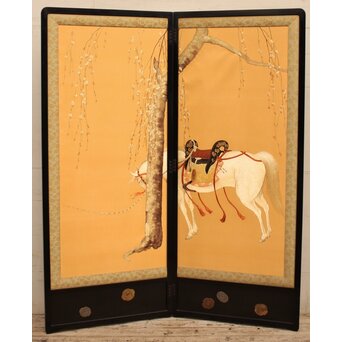 明治刺繍工芸 衝立屏風　S2678