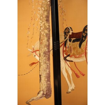 明治刺繍工芸 衝立屏風　S2678 