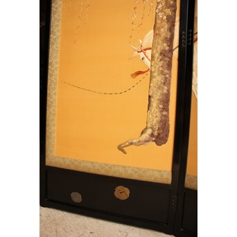 明治刺繍工芸 衝立屏風　S2678 