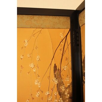 明治刺繍工芸 衝立屏風　S2678 縦への亀裂が2か所