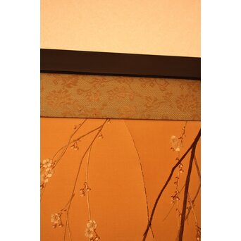 明治刺繍工芸 衝立屏風　S2678 縦への亀裂が2か所