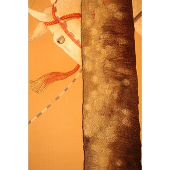 明治刺繍工芸 衝立屏風　S2678 刺繍と紙のつなぎ目が少し弱いようで　剥がれているところがあります