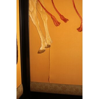 明治刺繍工芸 衝立屏風　S2678 縦への亀裂が2か所