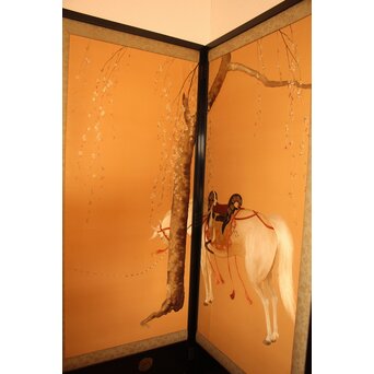 明治刺繍工芸 衝立屏風　S2678 刺繍に大きなダメージはないので　全体のイメージは問題ないように思われます