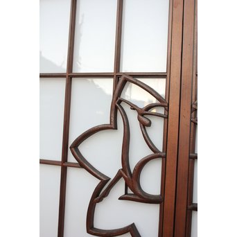 鹿の乳白色硝子書院　2枚1組　R1741 