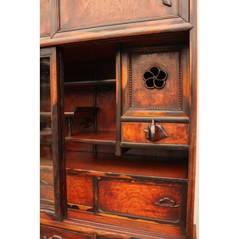 上杢欅と黒柿の茶箪笥　I374 