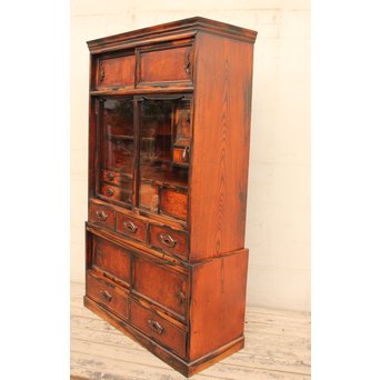 上杢欅と黒柿の茶箪笥　I374 