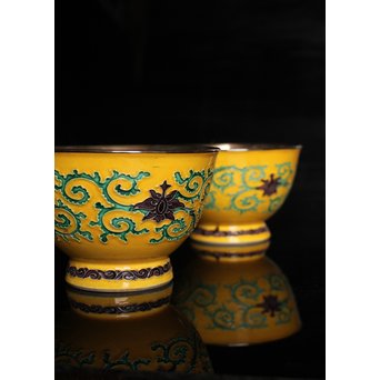 永楽造　黄交趾内銀張盃洗一対　S2698 