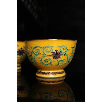 永楽造　黄交趾内銀張盃洗一対　S2698 