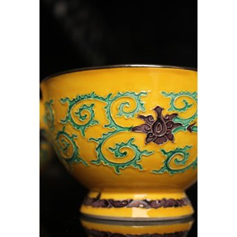 永楽造　黄交趾内銀張盃洗一対　S2698 