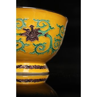 永楽造　黄交趾内銀張盃洗一対　S2698 