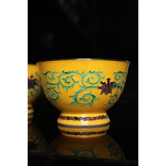 永楽造　黄交趾内銀張盃洗一対　S2698 