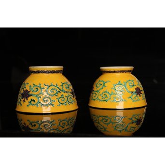 永楽造　黄交趾内銀張盃洗一対　S2698 