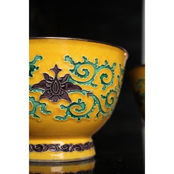 永楽造　黄交趾内銀張盃洗一対　S2698 