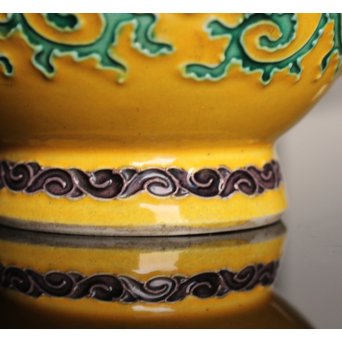 永楽造　黄交趾内銀張盃洗一対　S2698 