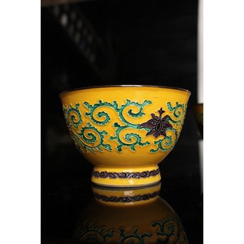 永楽造　黄交趾内銀張盃洗一対　S2698 