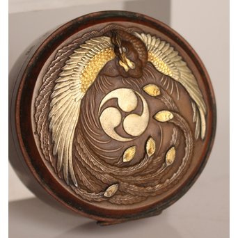 鳳凰彫金象嵌銅ボンボニエール/香合　K267 