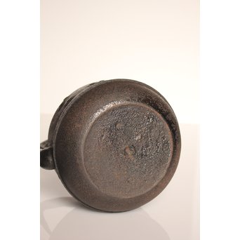 龍文堂安之介造 蓋裏花押入 岩肌道安形鉄瓶　H451 