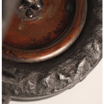 龍文堂安之介造 蓋裏花押入 岩肌道安形鉄瓶　H451 