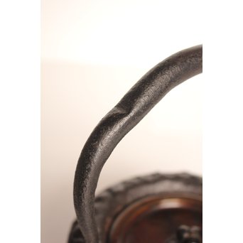 龍文堂安之介造 蓋裏花押入 岩肌道安形鉄瓶　H451 