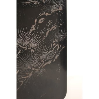 人間国宝　前大峰　彫漆硯箱　S2710 