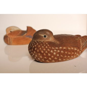 宮本理三郎銘　鴛鴦彩色木彫　S2720 