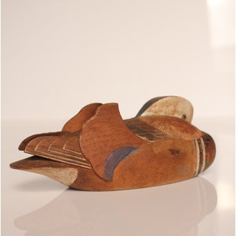 宮本理三郎銘　鴛鴦彩色木彫　S2720 