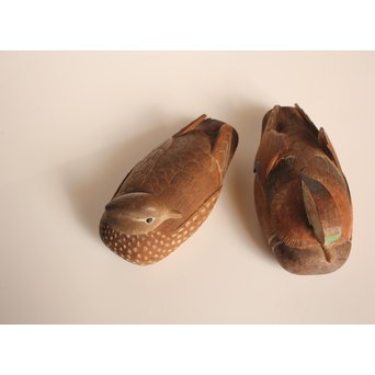 宮本理三郎銘　鴛鴦彩色木彫　S2720 