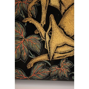 稲垣豊秋作　彫漆色紙箱’野狐’　S2723 