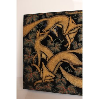 稲垣豊秋作　彫漆色紙箱’野狐’　S2723 