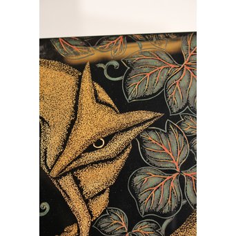 稲垣豊秋作　彫漆色紙箱’野狐’　S2723 