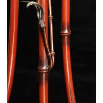 猩々堂紹美造　緋銅竹式燭台一対　J2328 