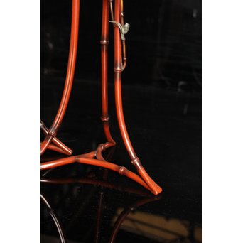 猩々堂紹美造　緋銅竹式燭台一対　J2328 