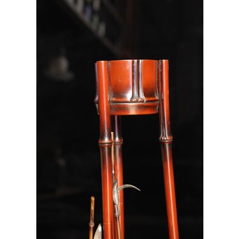 猩々堂紹美造　緋銅竹式燭台一対　J2328 