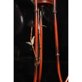 猩々堂紹美造　緋銅竹式燭台一対　J2328 