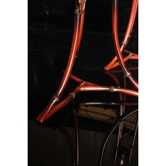 猩々堂紹美造　緋銅竹式燭台一対　J2328 