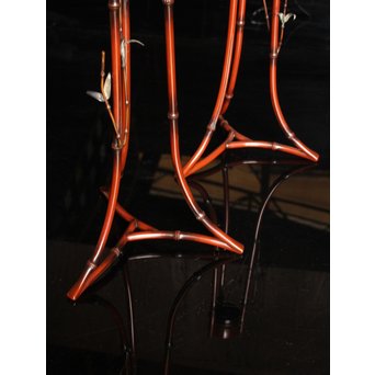 猩々堂紹美造　緋銅竹式燭台一対　J2328 