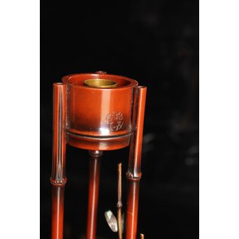 猩々堂紹美造　緋銅竹式燭台一対　J2328 