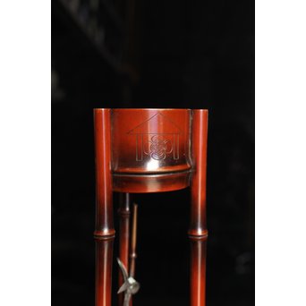 猩々堂紹美造　緋銅竹式燭台一対　J2328 