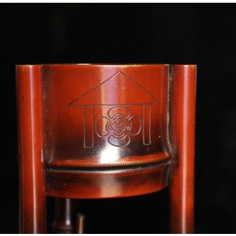 猩々堂紹美造　緋銅竹式燭台一対　J2328 