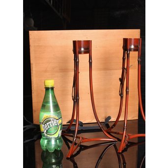 猩々堂紹美造　緋銅竹式燭台一対　J2328 