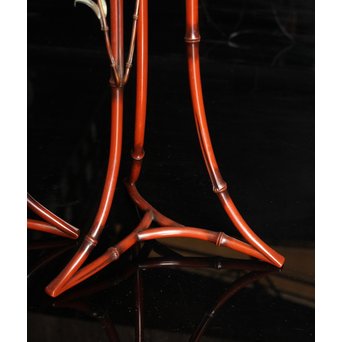 猩々堂紹美造　緋銅竹式燭台一対　J2328 