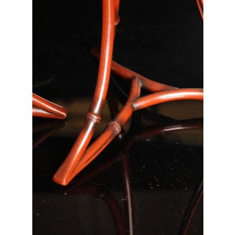 猩々堂紹美造　緋銅竹式燭台一対　J2328 