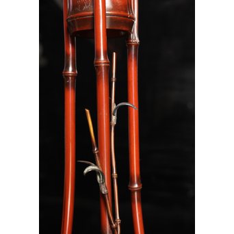 猩々堂紹美造　緋銅竹式燭台一対　J2328 