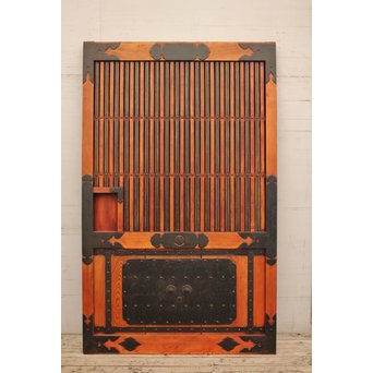 豪華鉄金具総欅格子蔵戸　W468Y