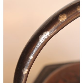 堤手銀象嵌　斑柴銅蓋菊蘭竹梅　釜師系六角鉄瓶　H456 