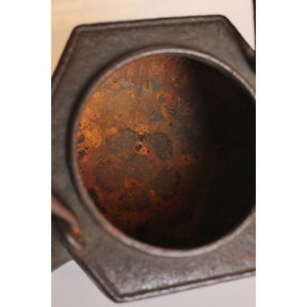 堤手銀象嵌　斑柴銅蓋菊蘭竹梅　釜師系六角鉄瓶　H456 