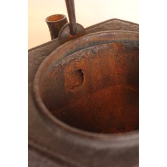 堤手銀象嵌　斑柴銅蓋菊蘭竹梅　釜師系六角鉄瓶　H456 